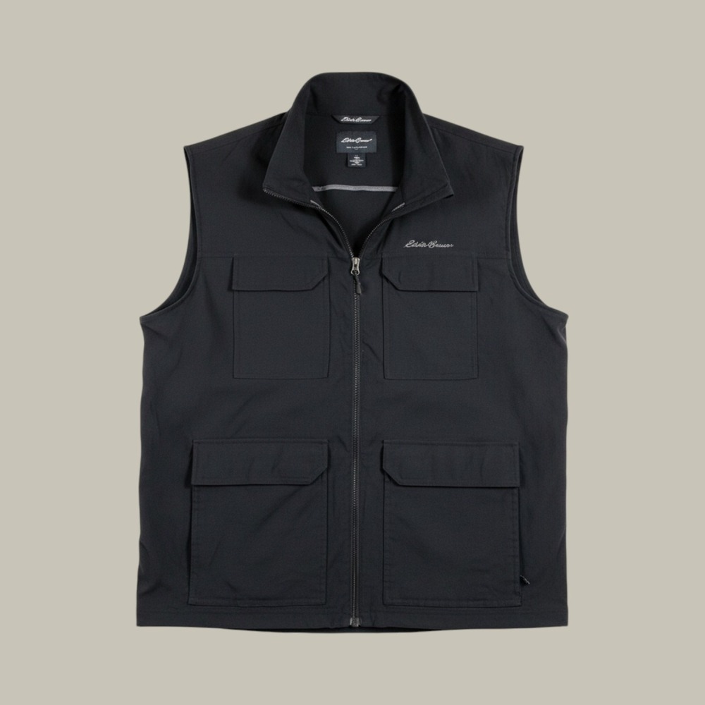 Eddie Bauer Travex Atlas Vest Mens XL Black Excellent Utility Cargo Travel
